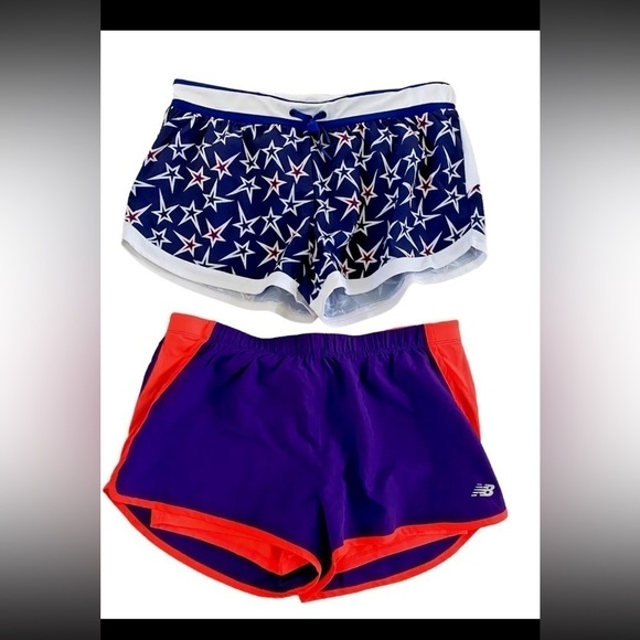 Lot of 2 Womens Sz Large Shorts Running Fabletics New Balance Printed Gym Lined - Picture 1 of 5